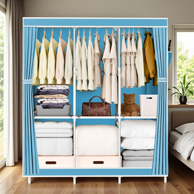 Organisateur de garde-robe portatif avec housse Rebrilliant, Bleu ciel