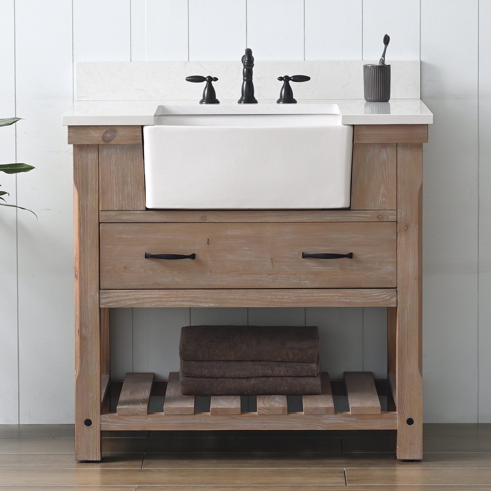 Curiel 36 " Single Bathroom Vanity, Weathered Natural/Matte Black