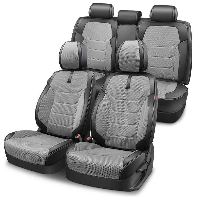 Full Set Seat Covers Universal Waterproof Leatherette For Cars Suvs Trucks Airbag Compatibility​​, Black/Gray