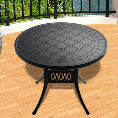 Cast Aluminum Dining Table For Outdoor, 38.84-Inch, Black, , Ergonomic Seating, Space Saving Design Black Frame Patio Table, High Weather Resistance, Comfortable , Efficient