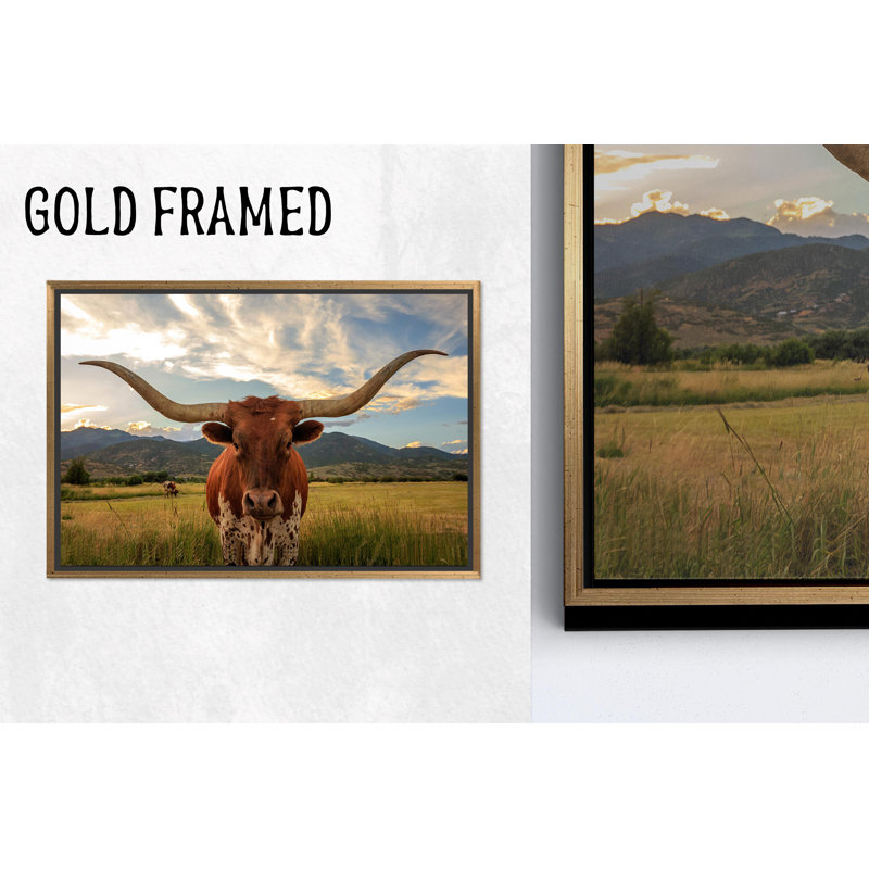 Reproduction d'art mural sur toile de vache imprimée: Texas Big Cow, Man Cave Decor, 1P GoldFramed