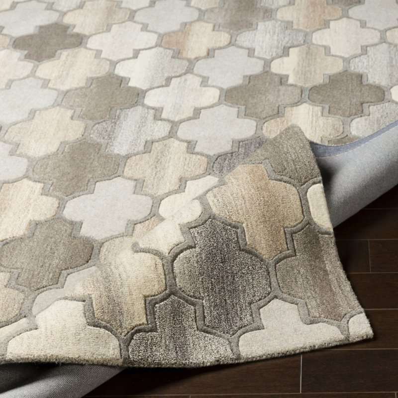 Breccan Geometric Handmade Tufted Wool Gray Area Rug, Runner 2'6" x 8'