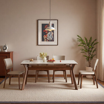 Mid-Century Solid Wood & Slate Dining Table