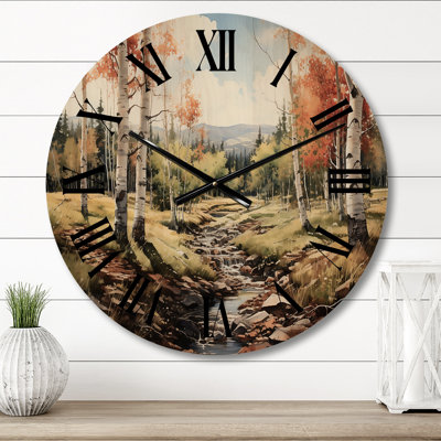 Orange and Yellow Forest Aspen I - Landscapes Oversized Wood Wall Clock -  East Urban Home, 69EA17744A5640048C2A65985F5C1116