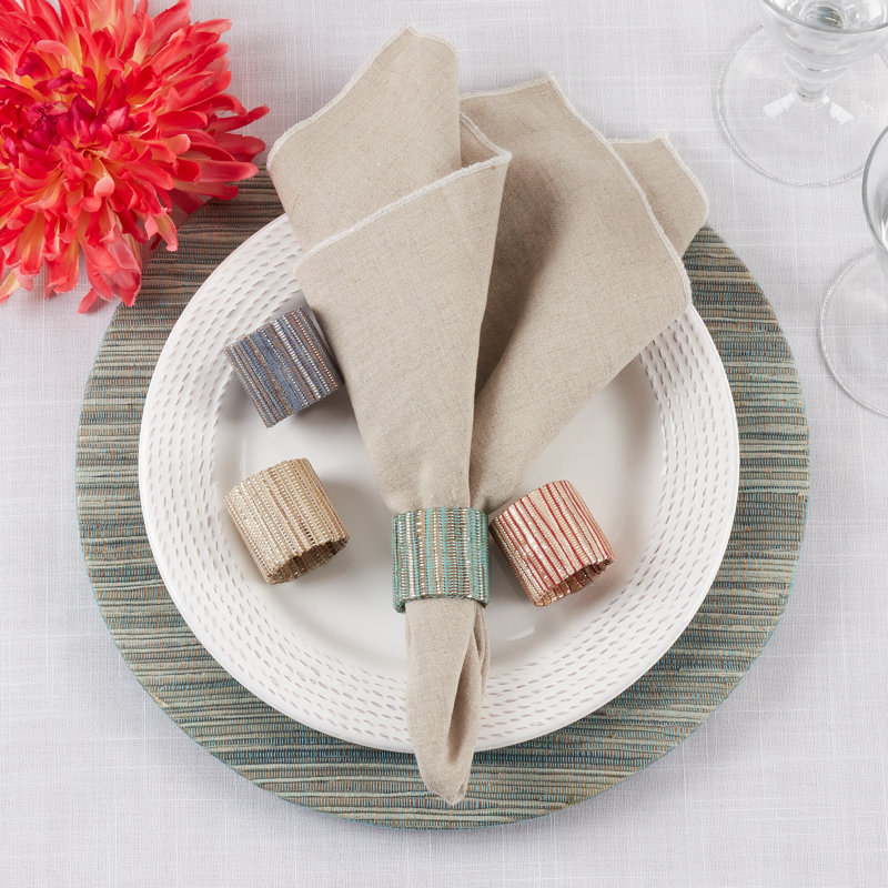 Rust Woven Water Hyacinth Napkin Rings Set of 4