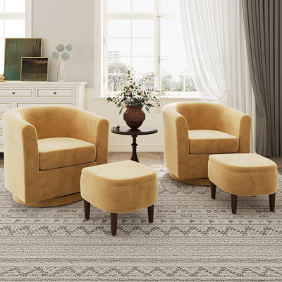 Fauteuil demi-tonneau pivotant rembourré avec repose-pieds avec rangement, petit fauteuil d'appoint d'une largeur de 24,5 po, rotation à 360 ° (ensemble de 2)