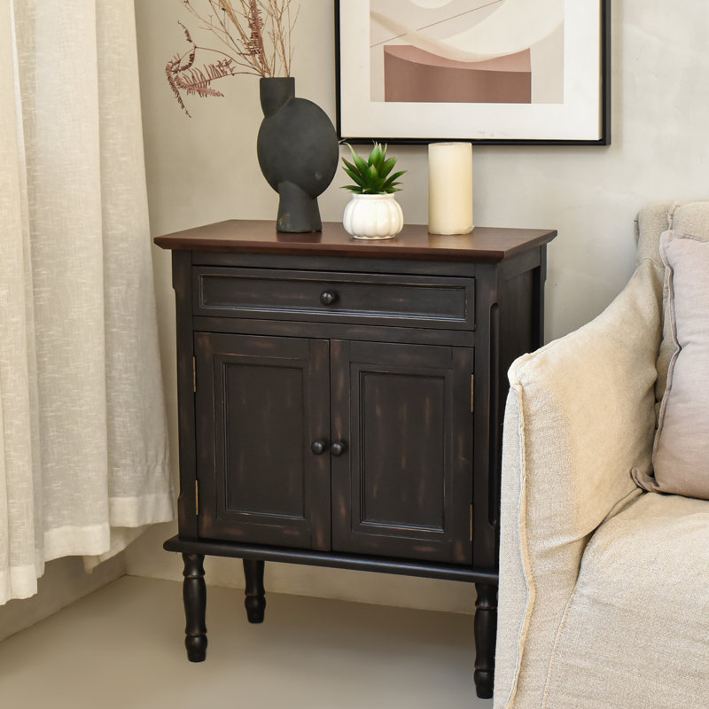 Farmhouse Buffet Cabinet With Storage, Door Coffee Bar Sideboard Storage Cabinet, Brown Top/Black Base
