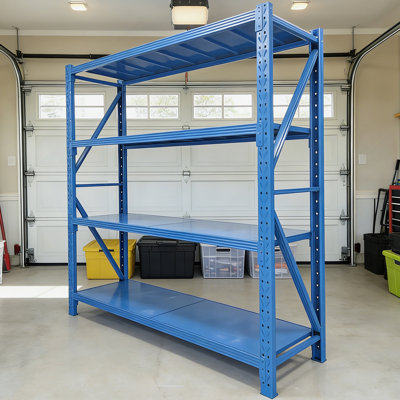Four-Tier Lightweight Garage Shelving Unit, Adjustable Metal Storage Rack, Suitable For Warehouses And Homes, Blue Steel Storage Rack