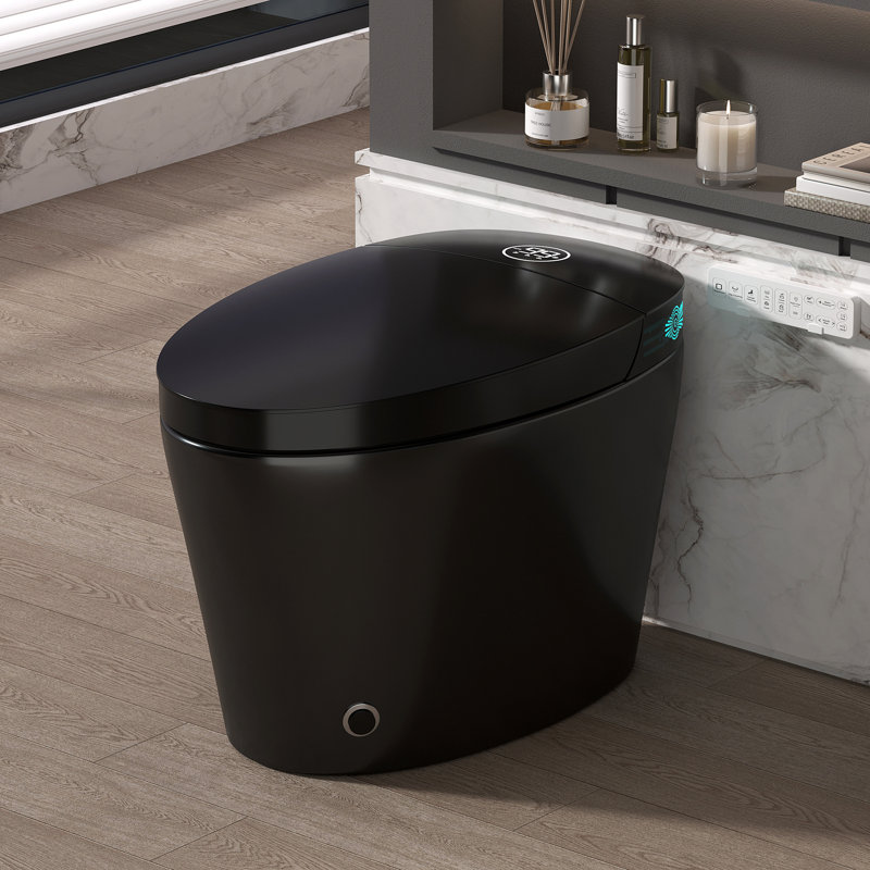 Smart Toilet with Bidet Built in, Bidet Toilet with Heated Seat, Foot Kick,Warm Water & Dryer, Night Light, Auto Flushing, 12" Rough-in,Remote Control (Black)
