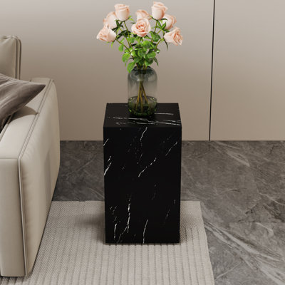 Table basse 11,8 po x 11,8 po x 19,6 po à texture de marbre noir - design luxueux, décoration de salon.