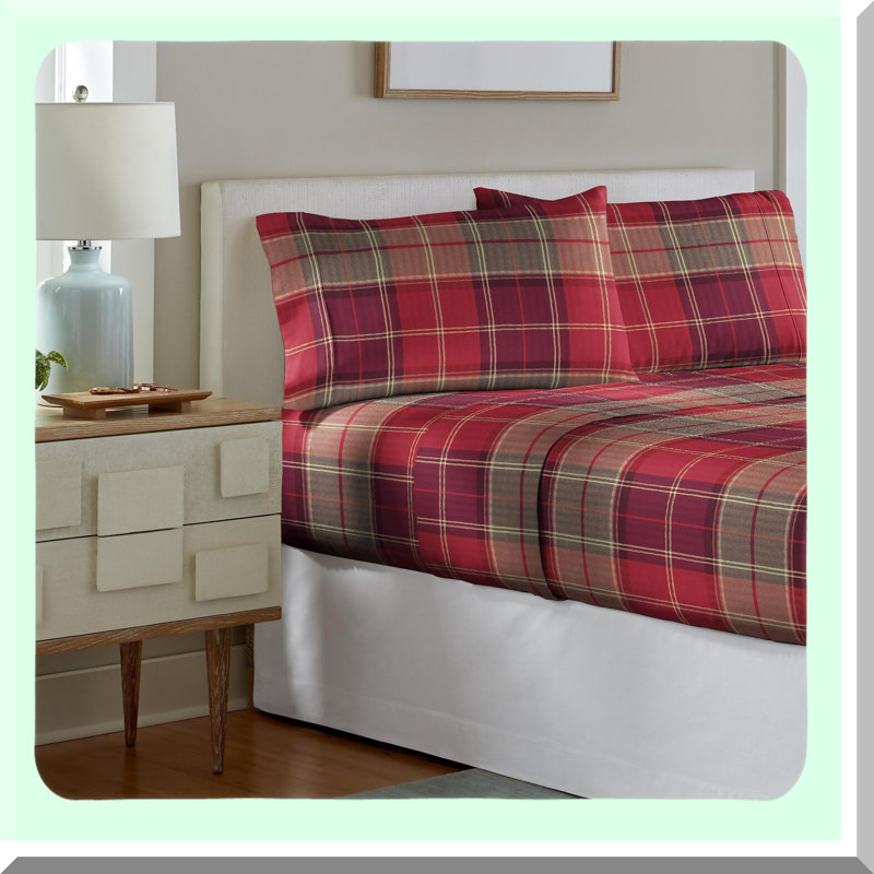 Plaid Dream Deep Pocket Twin Set - Oversized Flat Sheet for Cozy Nights - Piedmont Plaid Design - Luxurious Flannel Bedding