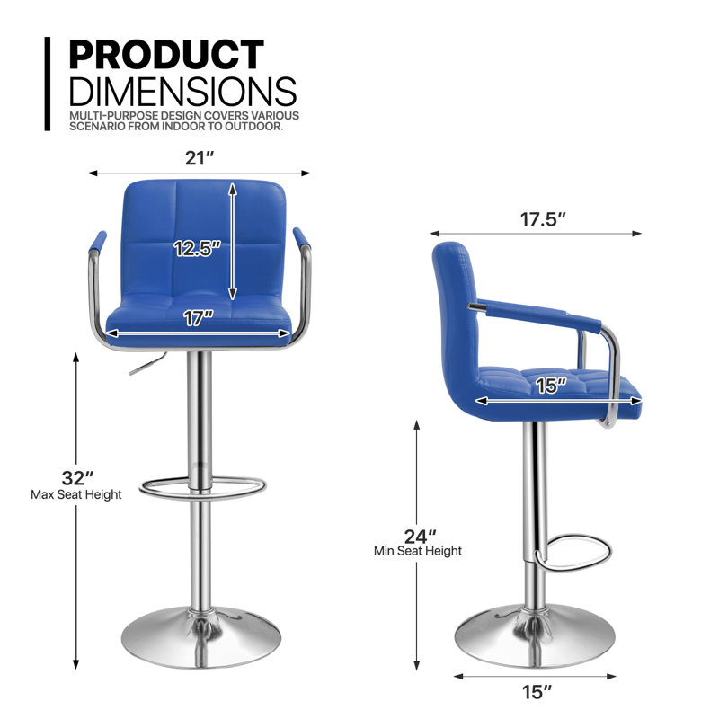 Tabourets de bar à hauteur réglable en similicuir, chaise de salle à manger pivotante à hauteur de comptoir avec accoudoirs
