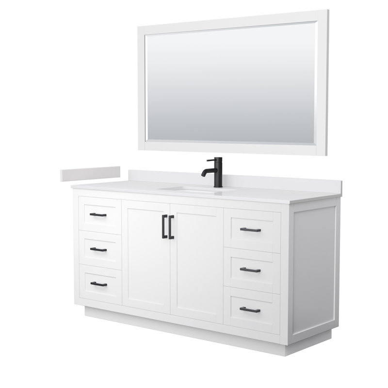 Miranda 66" Freestanding Single Bathroom Vanity with Cultured Marble Top with 58" Mirror, White, White Cultured Marble