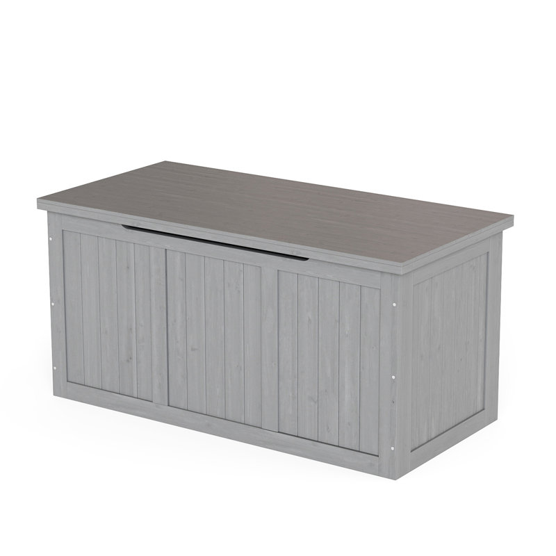 Coffre de terrasse en bois massif de 67 gallons avec couvercle à charnières pour un rangement facile des coussins de patio, des outils de piscine et de jardin, gris, fonctionnalité élégante