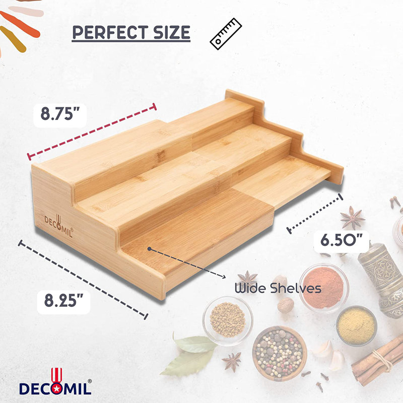 Expandable Bamboo 3-Tier Countertop Spice Rack Organizer