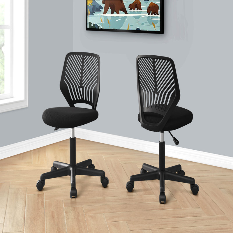 Black Mesh Black Metal Juvenile Office Chair, Adjustable Height, Swivel, Ergonomic, Computer Desk Work, Contemporary Modern