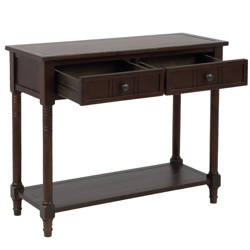 Mid century Modern Entryway Table Wood Console Table Traditional Design With 2 Drawers And Bottom Shelf, Espresso