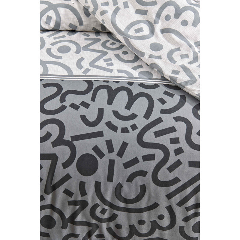 Ensemble de housse de couette XXL (1 housse de couette et 1 taie d'oreiller), noir, blanc et gris, 61,0 po x 86,6 po | 65% coton / 35% polyester, lavable à la machine, 120 fils au pouce, impression de pigments élégants, literie élégante et confortable