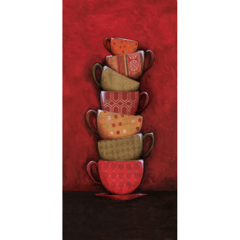 Stacked Coffee Mugs - Painting Print, 30 cm H x 20 cm W, Wrapped Canvas