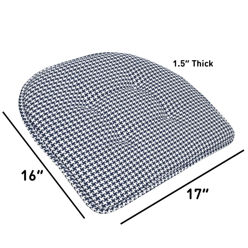 Houndstooth Stitch U Shaped Memory Foam 17" x 16" Chair Cushions, Navy, Set of 4