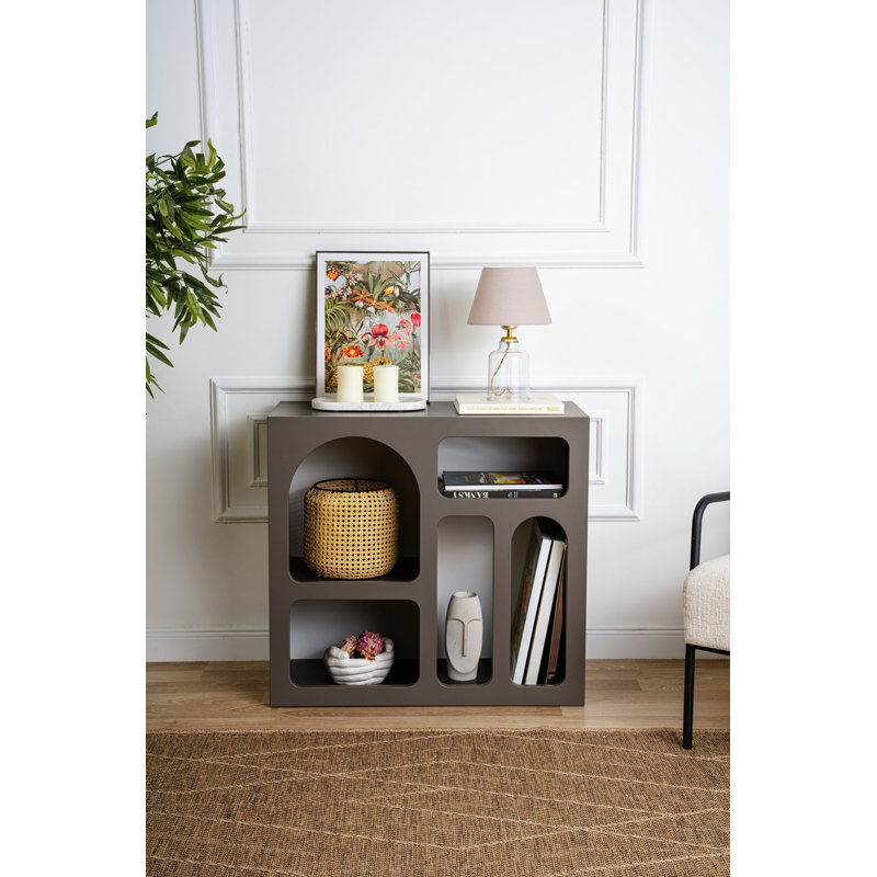 Console élégante, couleur anthracite, 31,5 po x 29,1 po x 14,6 po | 100% panneau de particules enduit de mélamine, épaisseur: 0,7 pouce | Conception polyvalente pour le salon et le vestibule, solution de rangement élégante et fonctionnelle
