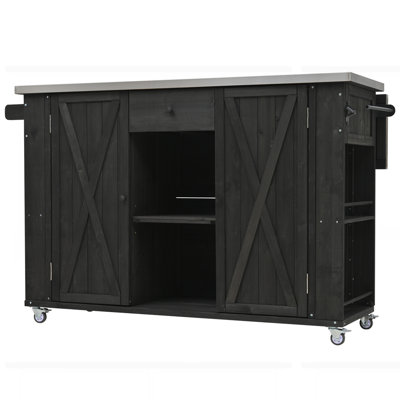 Wood Kitchen Island with Stainless Steel Top