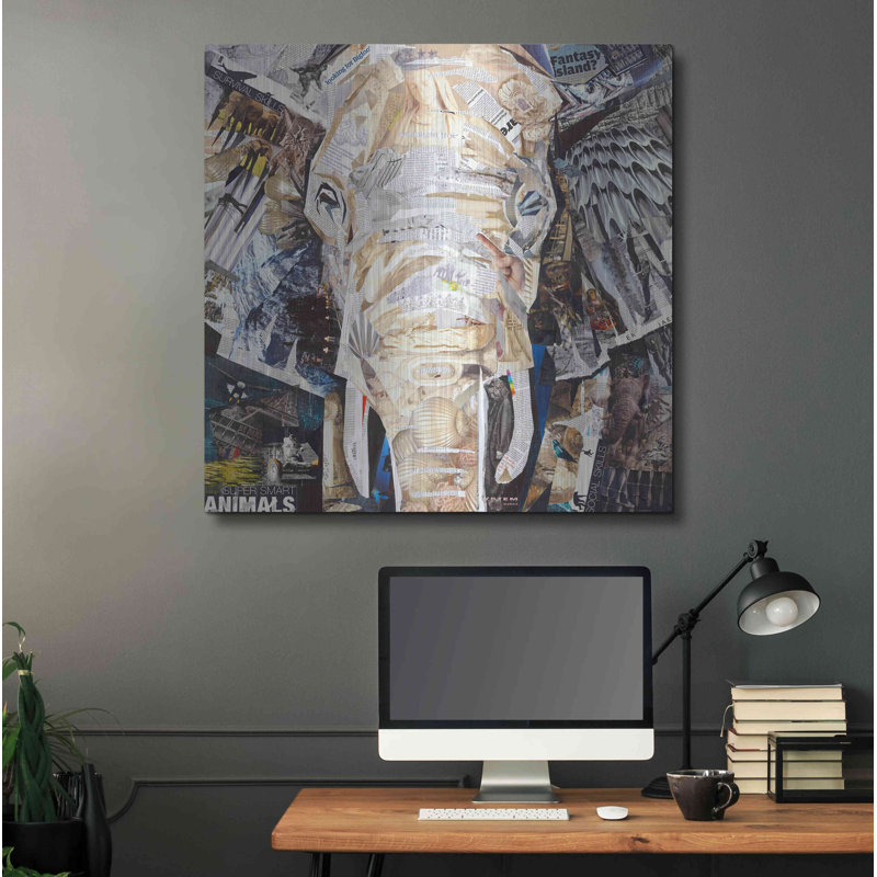 «Elephants Gaze» par Gray, art mural en métal, H 36 po x l 36 po