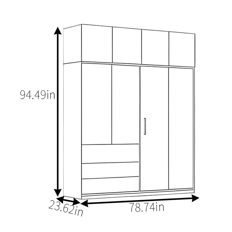 Garde-robe simple foncé classique, H 94,49 po x l 78,74 po x P 23,62 po