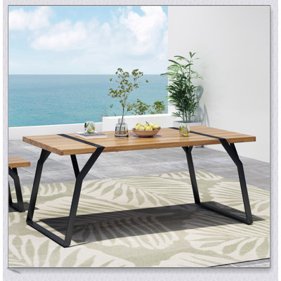Table de salle à manger ZORA en bois d'acacia industriel, élégante et durable pour l'intérieur et l'extérieur