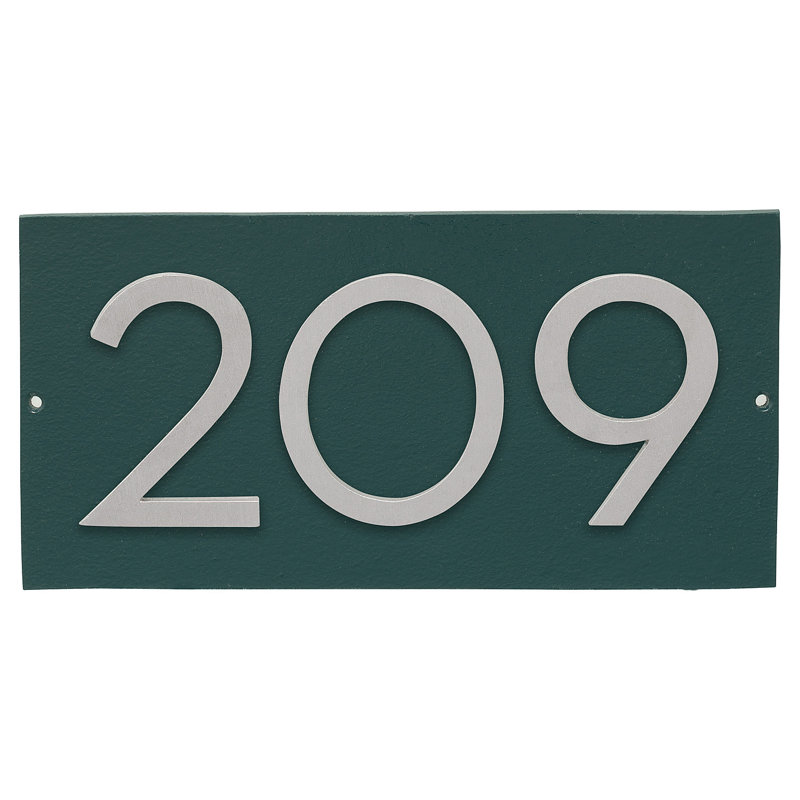 Plaque d’adresse murale flottante linéaire, Oui, Vert chasseur, Aluminium brossé