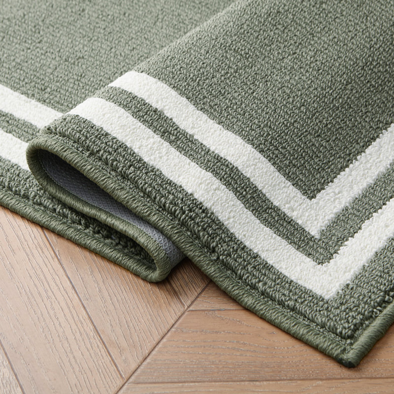 Laura Ashley Debbie Double Border Two-Tone Machine Washable All Loop Tufted Rugs, Runner 2'2" x 8', Light Gray/Natural