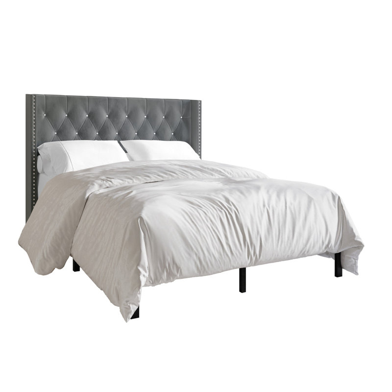 Ffyona Upholstered Wingback Bed, Light Gray, King