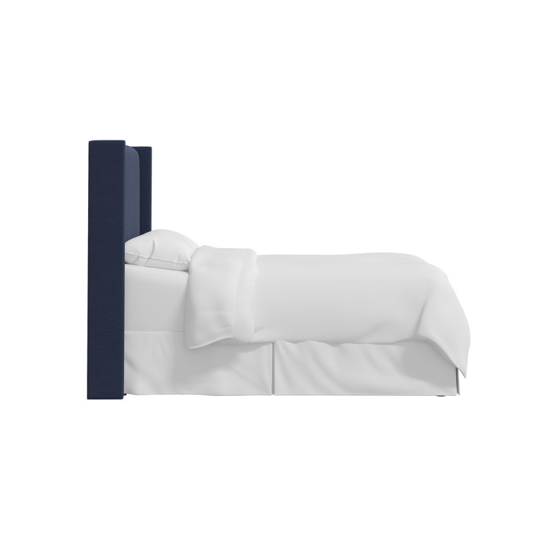 Hudson Upholstered Wingback Headboard, Queen, Slubby Navy Linen