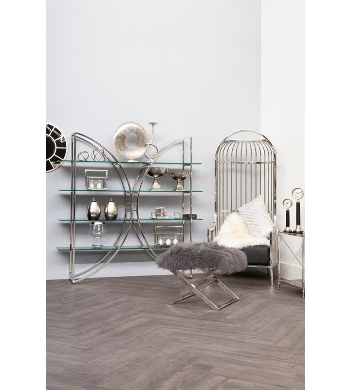 Leather Club Chair, Silver, Grey Genuine Leather/Silver