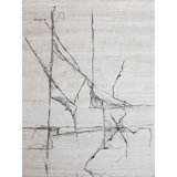Hand Knotted Abstract Area Rug in Off White/Black/Gray