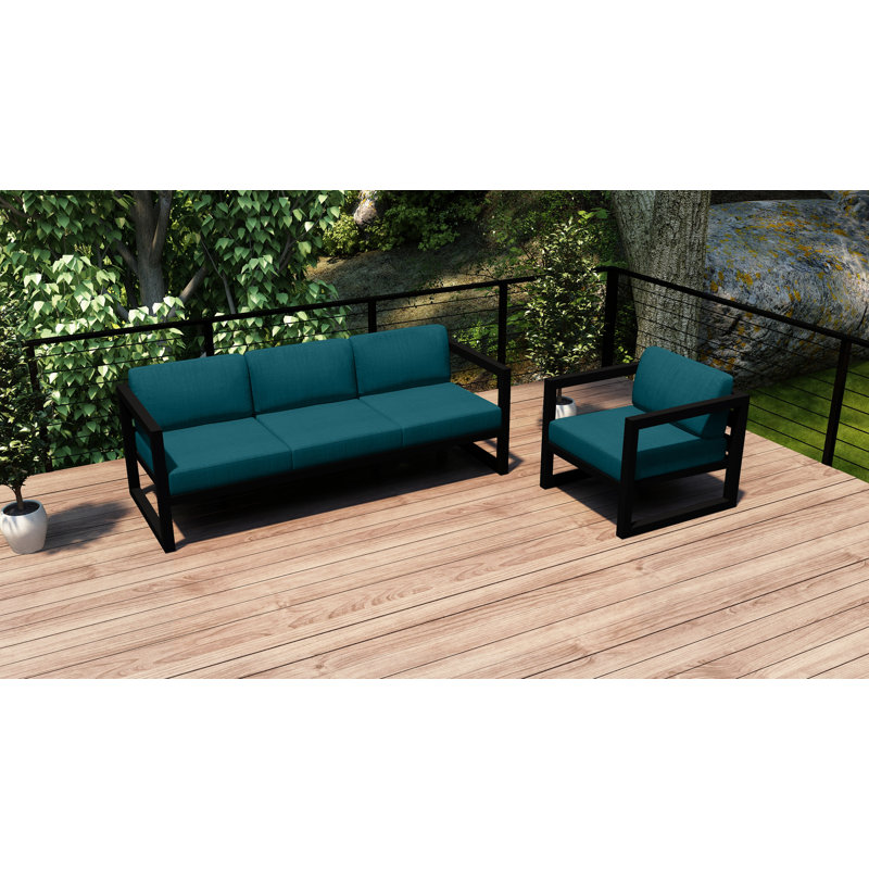 Avion 2 Piece Sofa Set, Cast Silver Sunbrella®, Black
