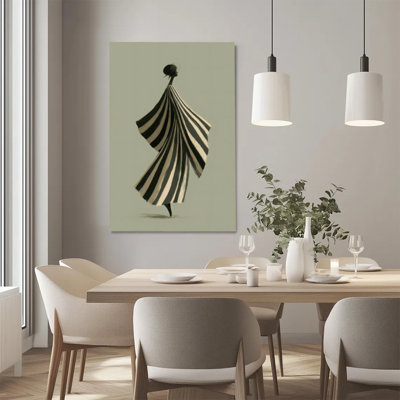 Twirling Woman Silhouette in Flowing Striped Dress Canvas Wall Art - Gallery Wrap Canvas with Solid Wood Inner Frame, Ready to Hang