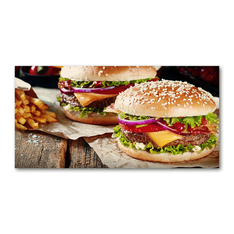 Hamburgers - No Frame Print on Glass, 70cm H x 100cm W x 4cm D, Glass