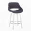 Tabouret de bar pivotant à hauteur fixe en bois blanc et tissu anthracite avec repose-pieds ronds chromés, lot de 2
