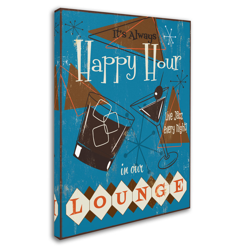 « happy hour », publicité sur toile tendue, H 32 po x l 24 po