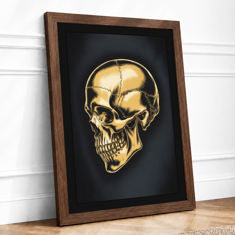 Gilded Skull Industrial - Framed Print, A4 - 29.7 x 21.0 cm, Walnut