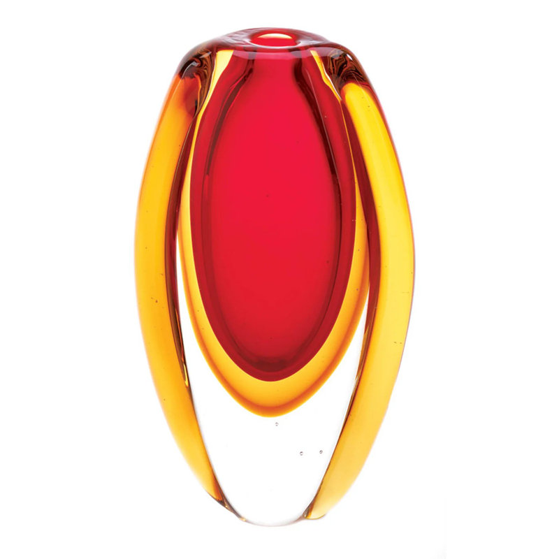 Vase en verre Sunfire | Décoration décorative rouge et or faite à la main
