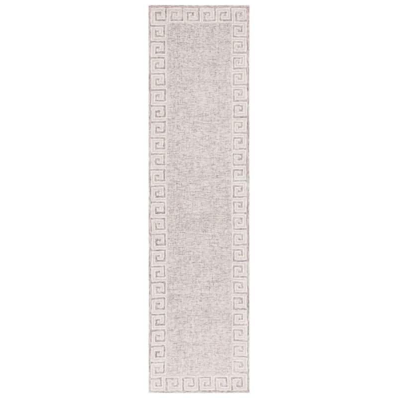 Tapis géométrique en coton touffeté à la main gris foncé / ivoire / beige Khamryn, Tapis de couloir 2 pi 3 po x 9 pi