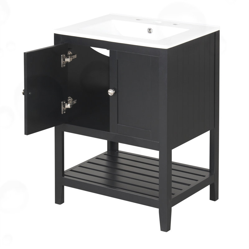 Meuble-lavabo moderne avec tablette ouverte, Black