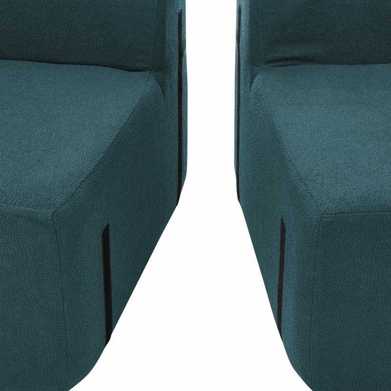 Canapé modulaire incurvé modulaire en tissu de laine d'agneau, style minimaliste moderne, comprimé (aucun assemblage requis), confortable pour le salon et la chambre à coucher - bleu