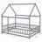 House-Shaped Wooden Floor Bed with Roof & Safety Guardrails-549120474