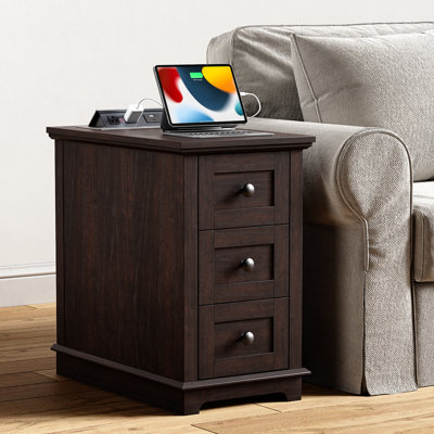 3 Drawers End Tables with Storage and Built-in Outlets for Living Room