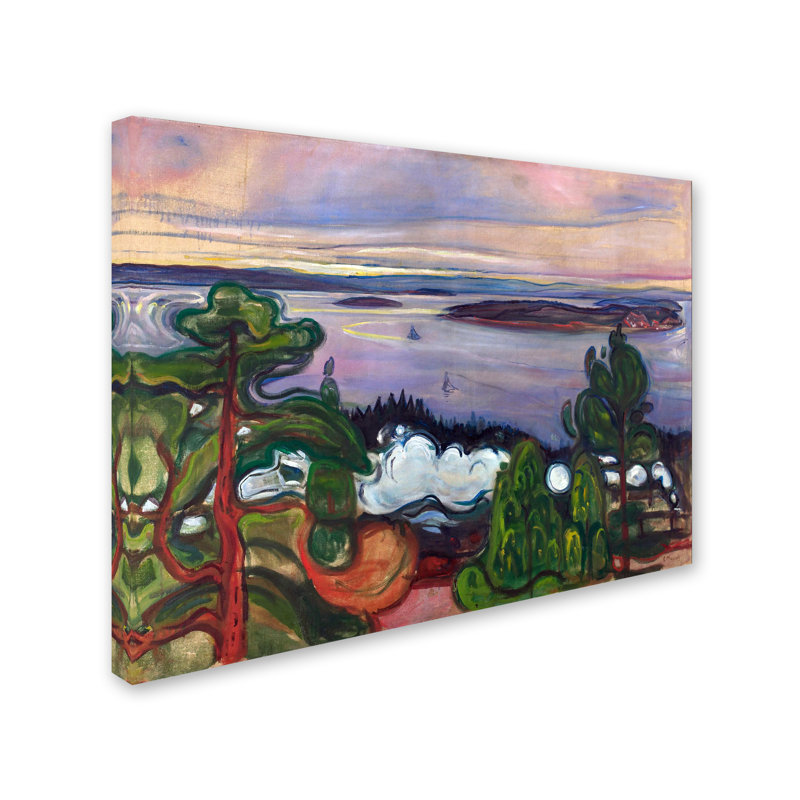 Edvard Munch Landscape Canvas Art with Train Smoke, 14x19