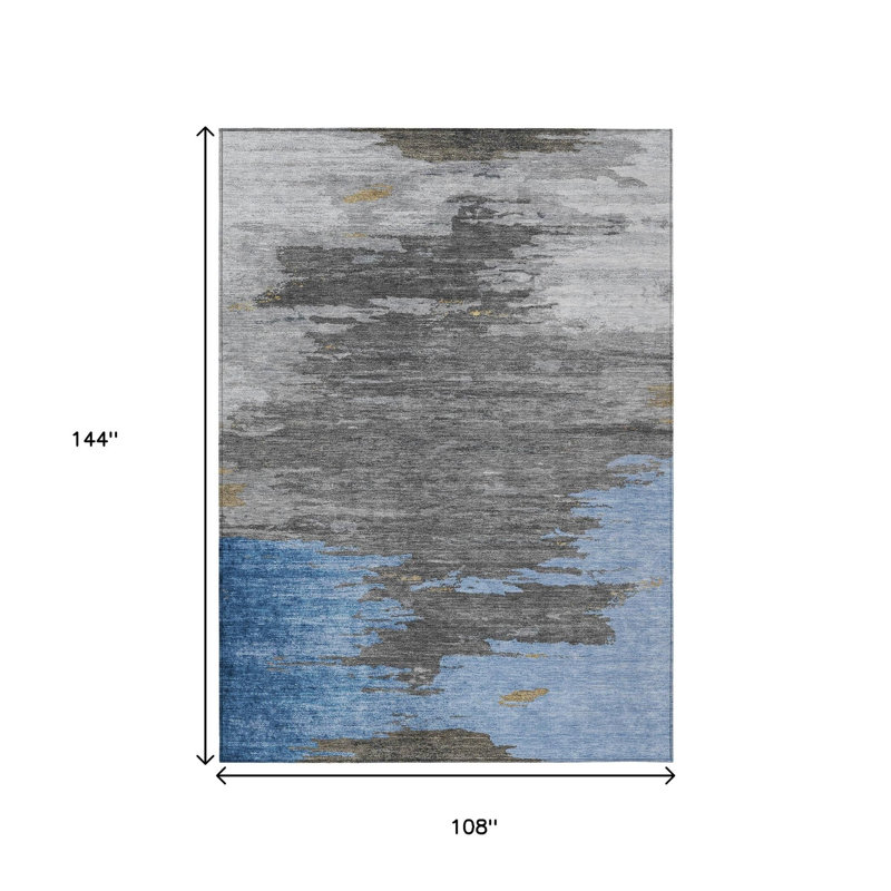 Tapis extérieur lavable abstrait bleu et gris 9 pi x 12 pi denim