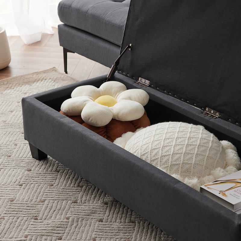 Brierre Polyester Blend Upholstered Storage Bench, Dark Gray
